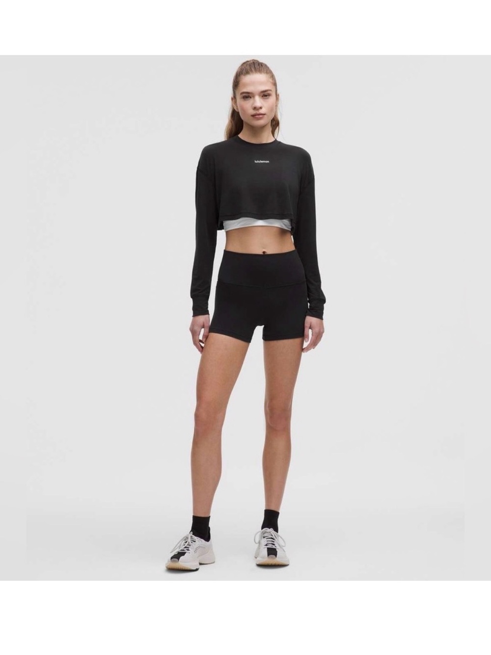 Lululemon jersey training super cropped long sleeve shirt black